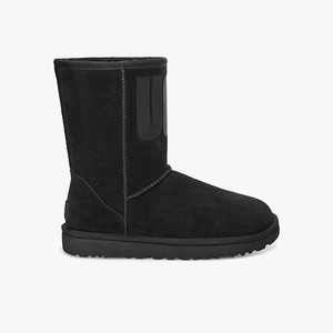 Ugg Classic Short Rubber Logo Klassiska Stövlar Dam Svarta (582163RHA)